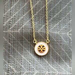 NWOT Tory Burch Kira Double T White Circular Pendent Necklace